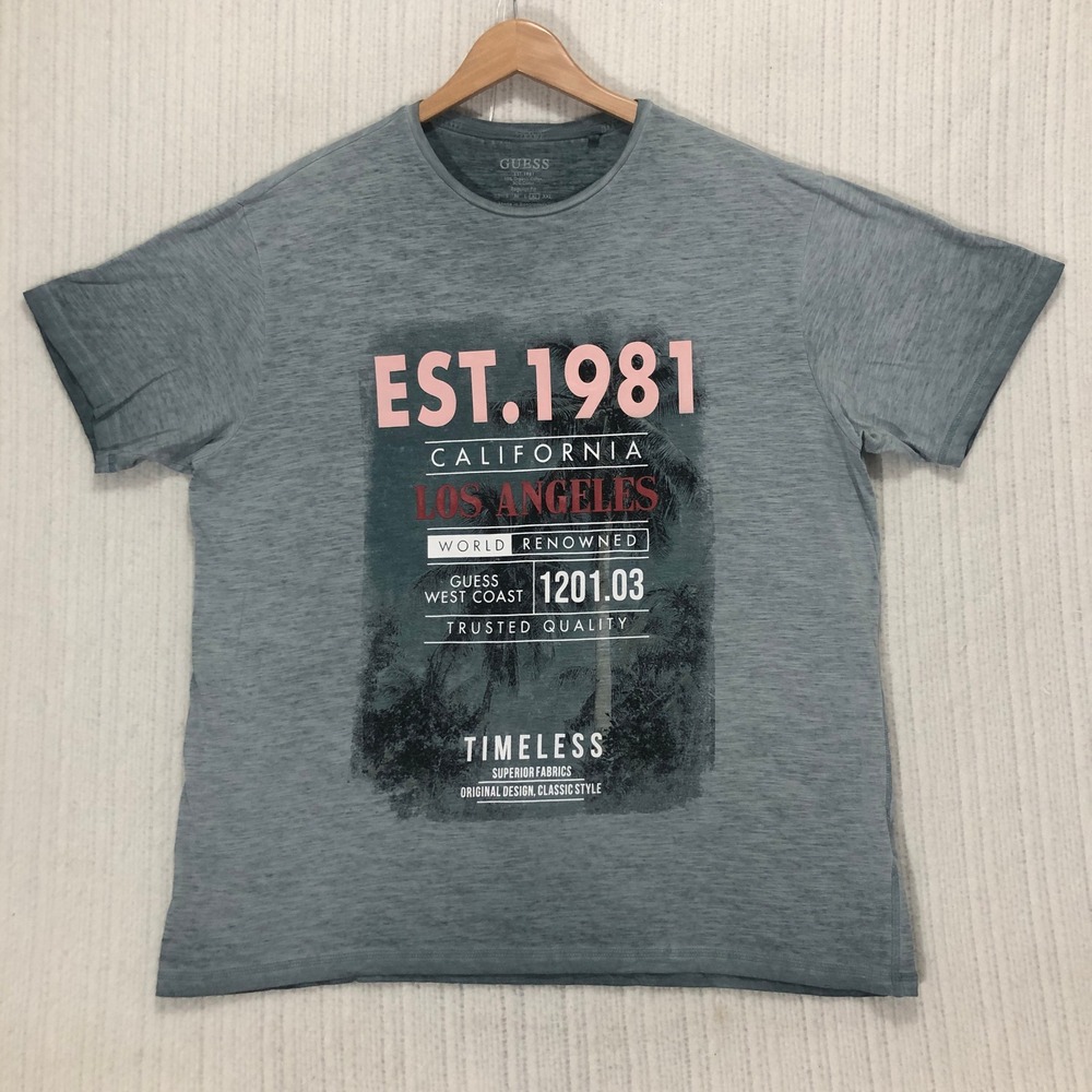 Guess Mens T Shirt XL Extra Large Gray California Los Angeles Graphic Tee - Picture 3 of 8